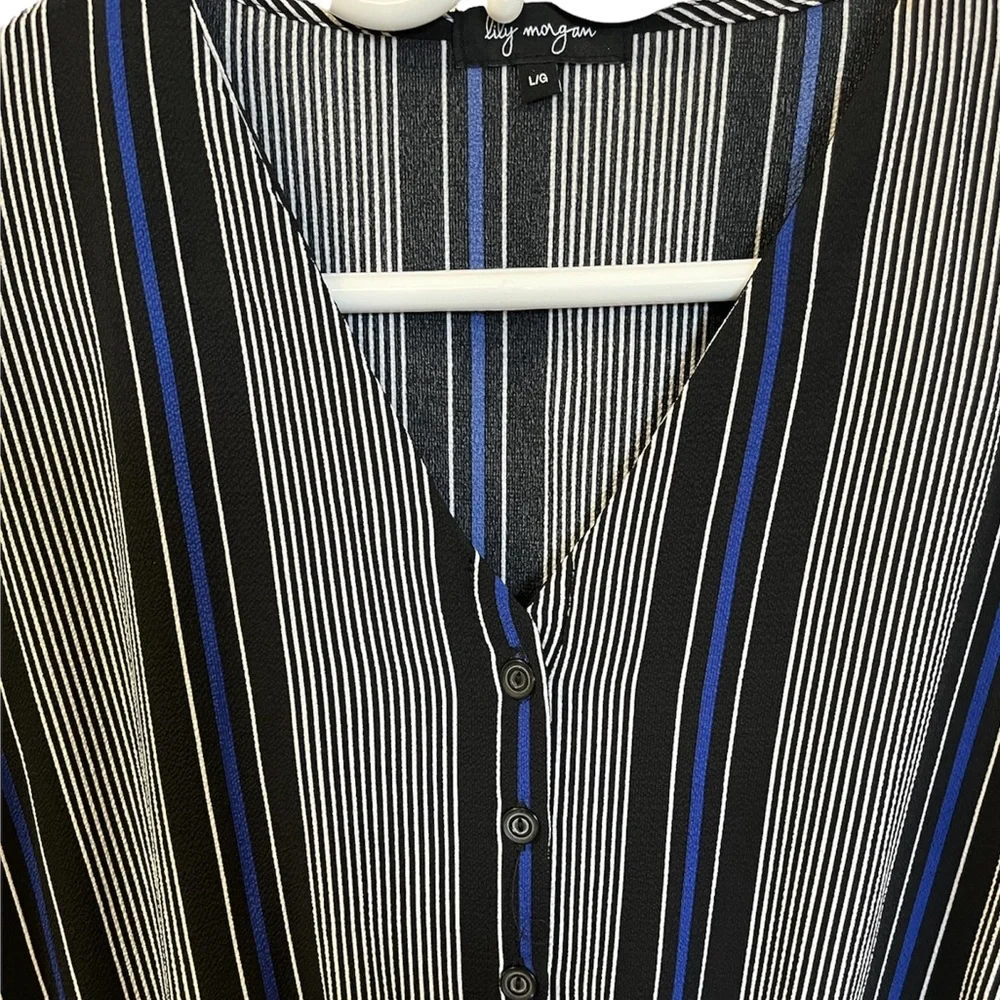 Lily Morgan Striped Maxi Jumpsuit with drawstring waist and front pockets - Picture 2 of 4